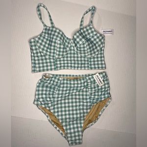 Two piece gingham checkered bikini high waist NWT medium old navy